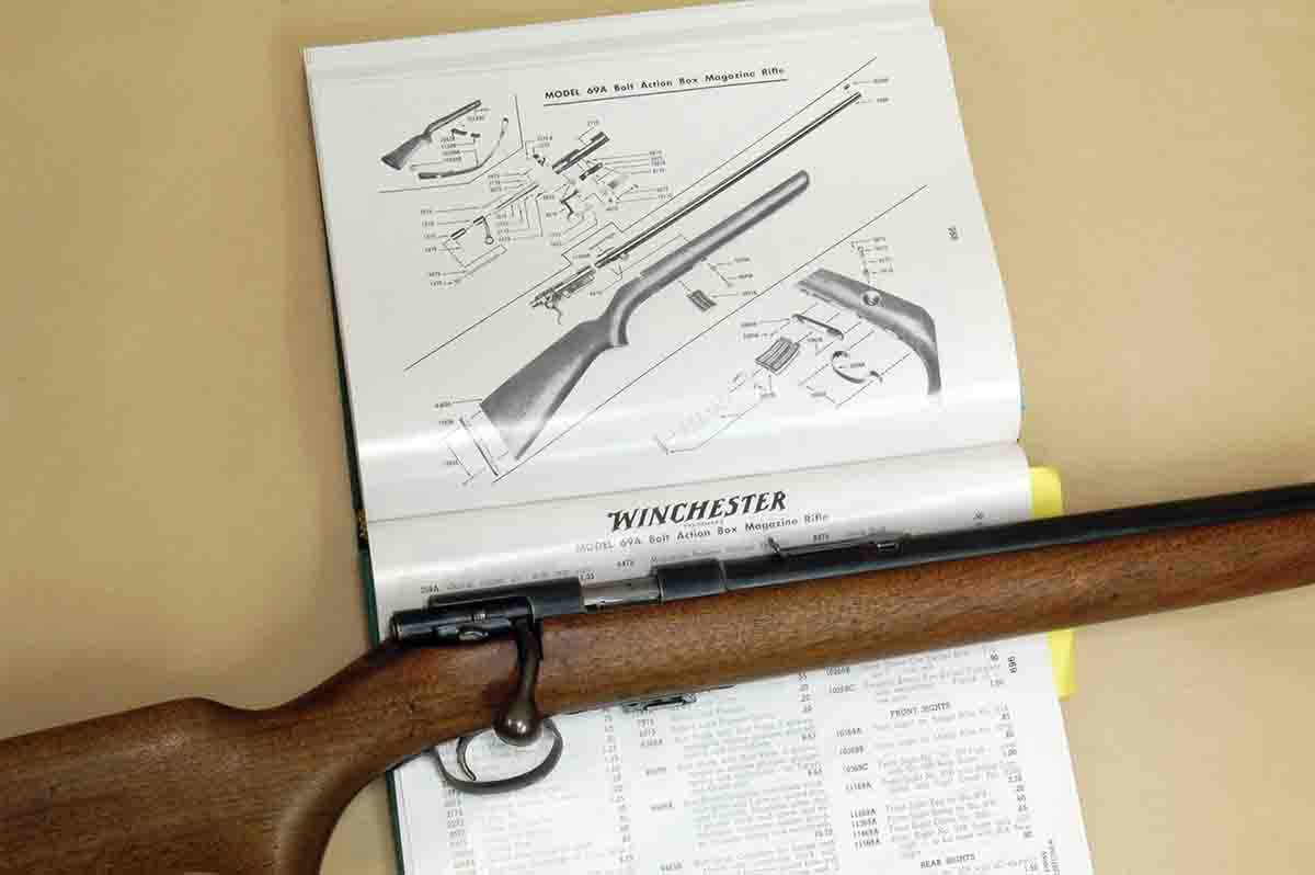 A good exploded-view drawing is much better than just a parts list. The rifle is a Winchester M69A.
